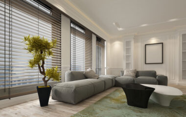 Fancy apartment living room interior with blinds