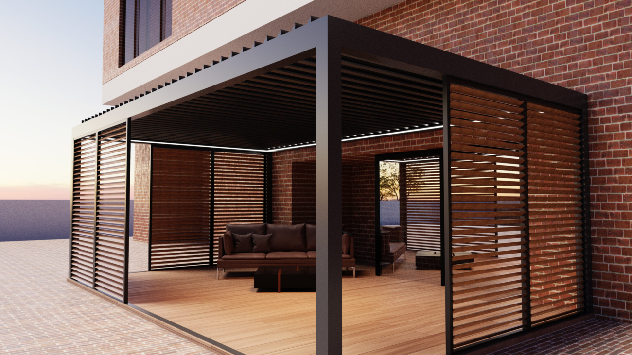 Aluminiowe przesuwne panele shutters okiennice z obrotowymi lamelami WIN PANELS - 22 - RENDER